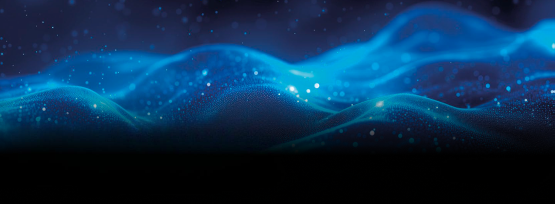 Abstract blue waves with small bright particles.